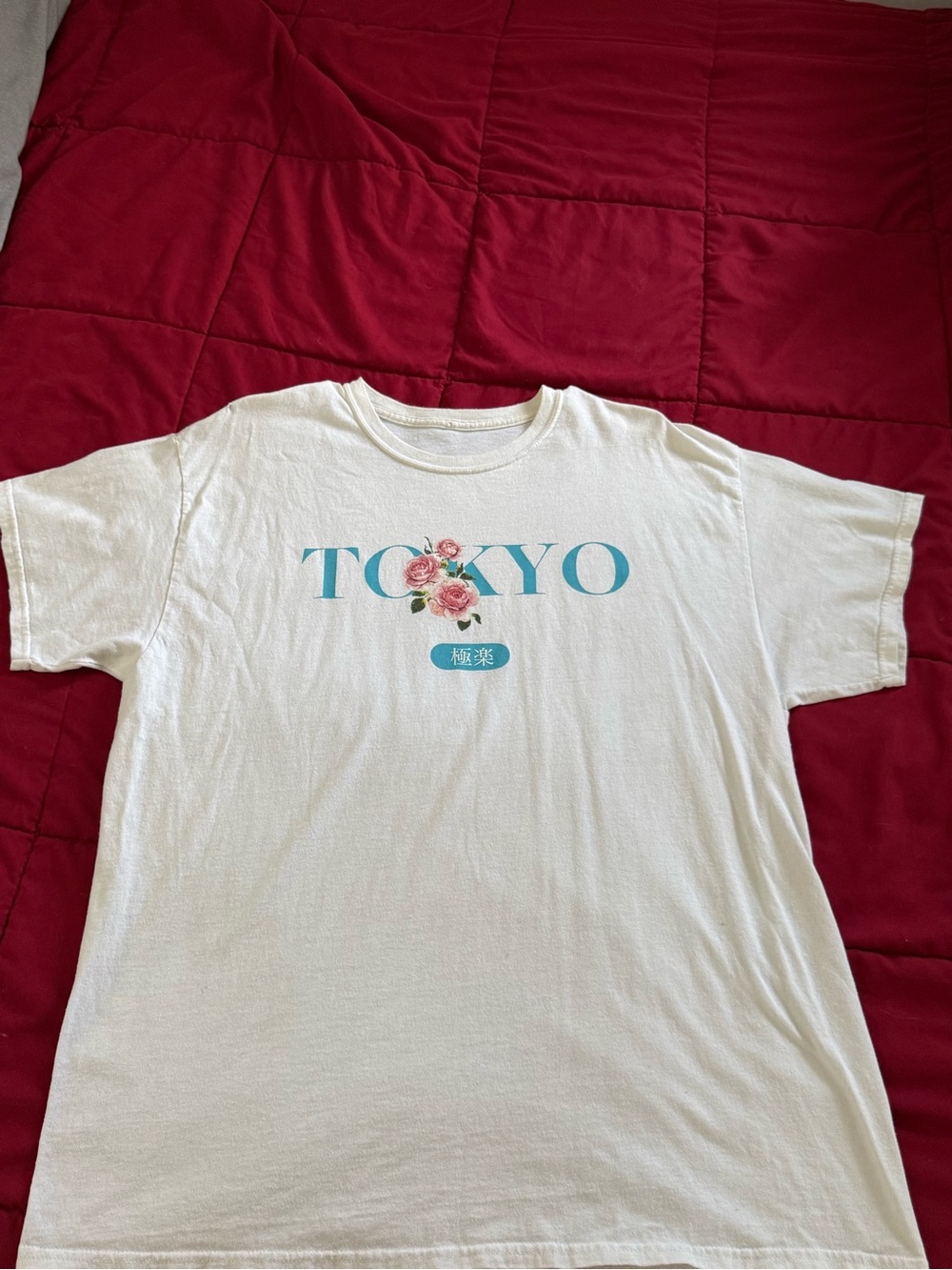 Tokyo Floral Graphic Tee - White with Teal and Pink